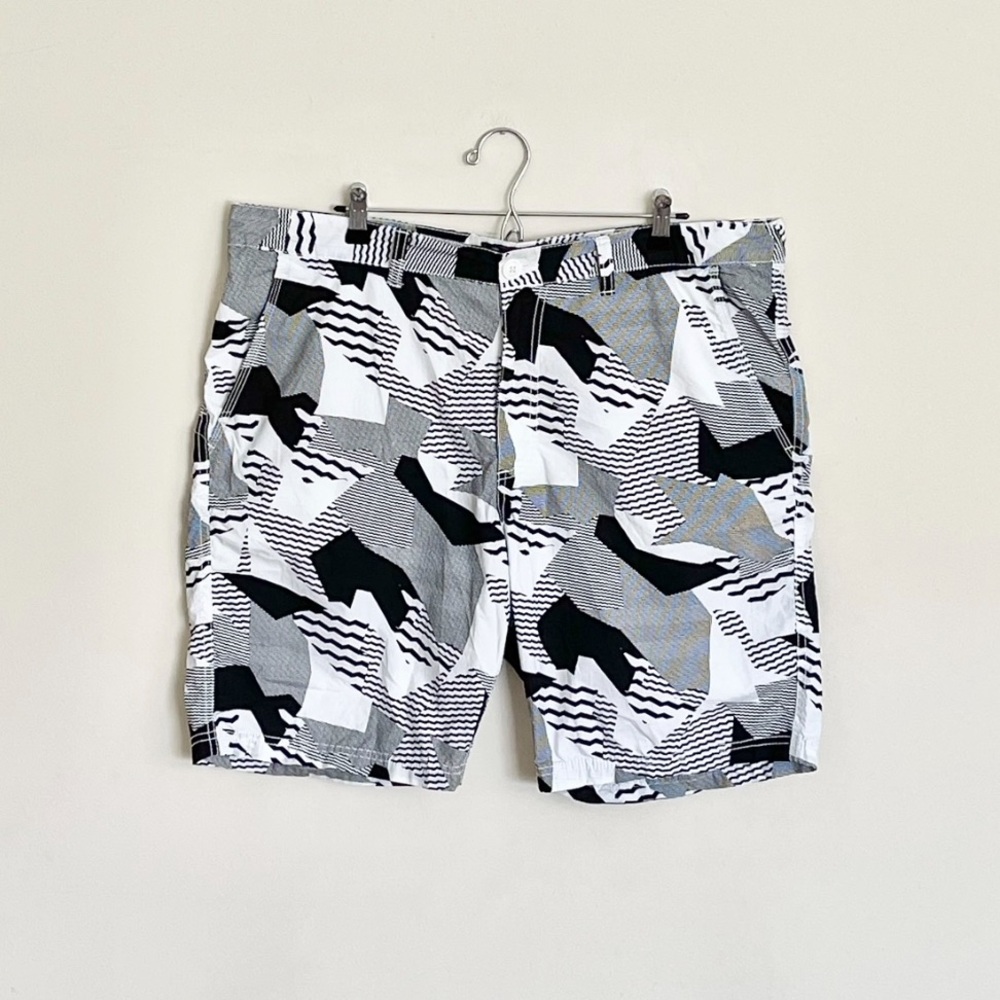 American Rag Poplin Geometric Camo Black White Lightweight Shorts Men’s 38 Slim - Picture 2 of 13